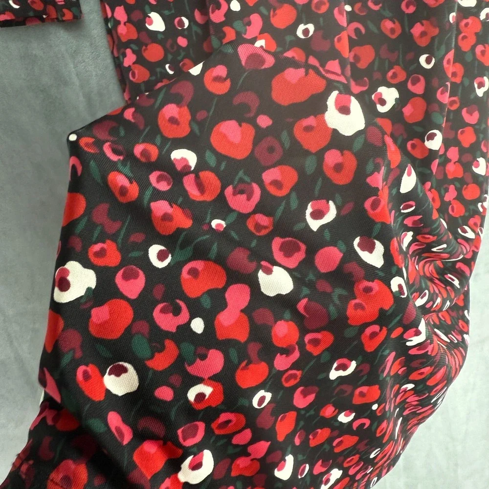 Lauren Ralph Lauren Midi Dress Sz L Red Pink Floral Jersey Knit‎